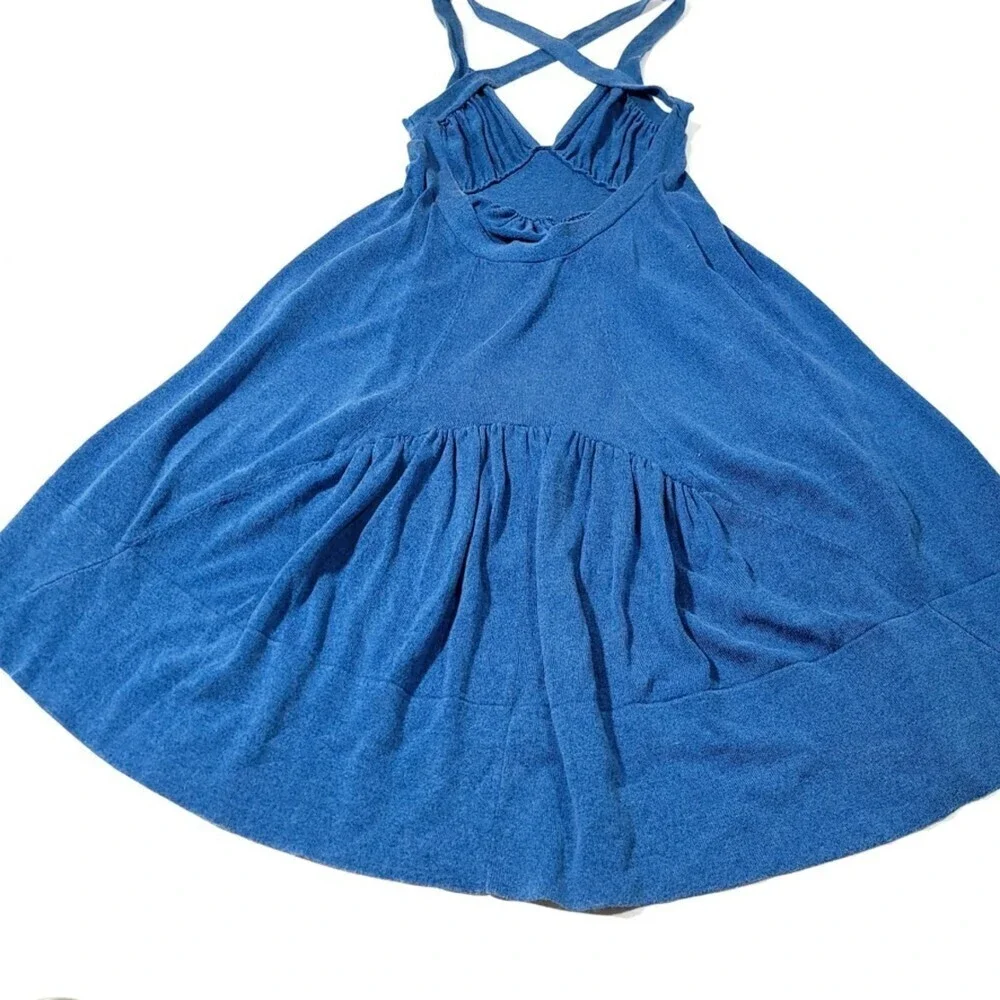 MARC JACOBS Cashmere Silk Knit Cross Back Mini Dress Cottagecore Blue Womens XS - Picture 7 of 9